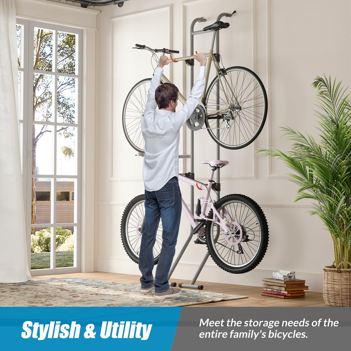 Suchtale 2 Bike Rack, Bicycle Rack, Bike Storage Rack for Garage, Gravity Bike Stand, Indoor Bike Organizer, Floor Vertical Bicycle Holder, Adjustable Wall Mount Cycle Hanger for Road Mountain Bikes Suchtale