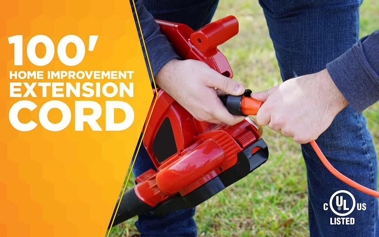 Woods Outdoor Extension Cord, 100 Ft 16 Gauge 3 Prong, Lawn & Garden, Orange, 0269 Woods