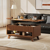 ONBRILL Farmhouse Lift Top Coffee Table, Mid Century Modern Coffee Table with Hidden Storage Compartment, Fluted Rising Pull up Wood Modern Center for Living Room, Office, Walnut ONBRILL