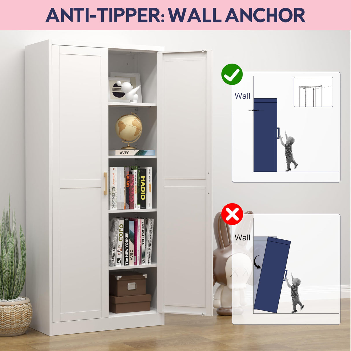 UNICOLY 71" White Storage Cabinet, Metal Pantry Cabinet, Kitchen Pantry Storage Cabinet with Doors and 4 Shelves, Cabinet for Laundry Room, Living Room, Bathroom, Dinning Room. UNICOLY