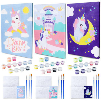 BONNYCO Paint by Numbers Kit for Kids Unicorns Pack 3 Canvas Paint by Number Canvas Framed Pre Drawn, Unicorn Gifts for Girls | Arts and Kids Crafts 4-6 8-12, Pintar por Numeros | Unicorn Craft
