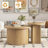 Set of 2 Nesting Coffee Tables Farmhouse,Round Coffee Tables Living Room,Wood Finish Coffee Table Set,Small Coffee Table,Sofa Side Living Room Bedroom Coffee Table Side Table (Large Size - Set) Mxtxmy