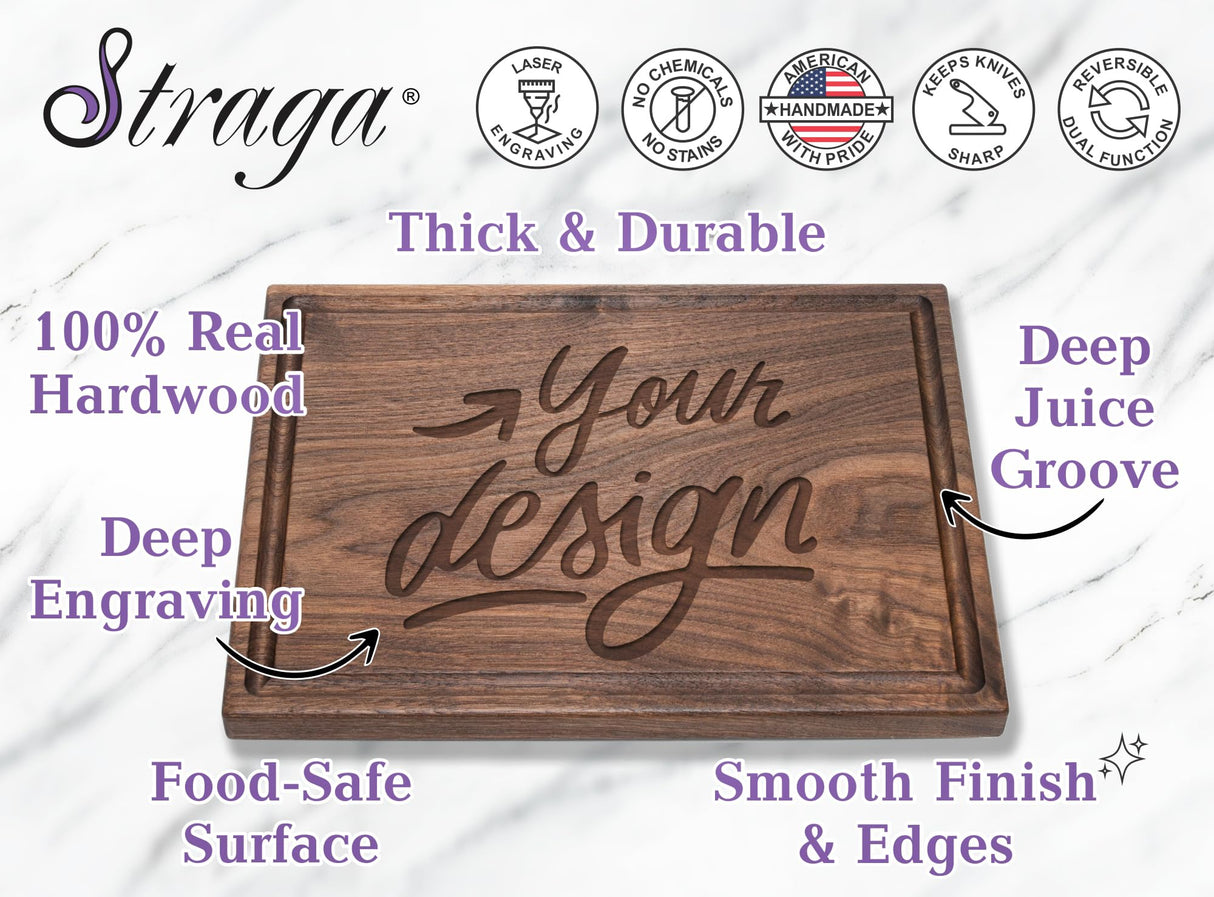 Straga Personalized Cutting Boards | Handmade Wood Engraved Charcuterie | Custom Wedding, Anniversary or Family Reunion Gift for Chef or Kitchen (Initial Design No.201) Straga
