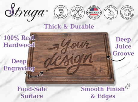 Straga Personalized Cutting Boards | Handmade Wood Engraved Charcuterie | Custom Wedding, Anniversary or Family Reunion Gift for Chef or Kitchen (Initial Design No.201) Straga