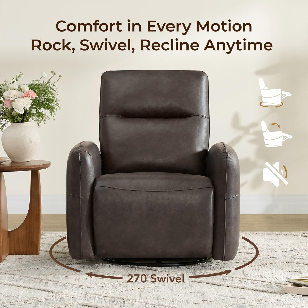 CHITA Faux Leather Power Recliner Chair, Swivel Glider Recliner for Adults, Nursery Rocking Chair with USB & Type-C Charging for Living Room, Bedroom, Chocolate Brown CHITA