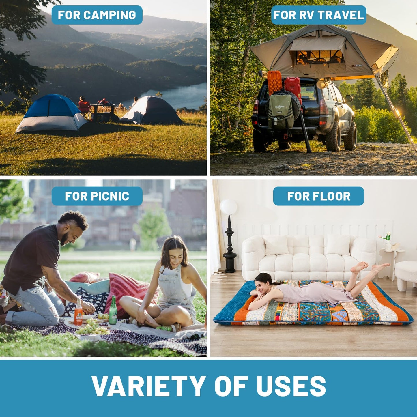 XICIKIN Japanese Floor Mattress, Japanese Futon Mattress Foldable Mattress, Roll Up Mattress Tatami Mat with Washable Cover, Easy to Store and Portable for Camping,(Bohemian,Twin)