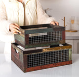 TIMRIS Set of 3 Rustic Wood Nesting Crates, Farmhouse Distressed Wooden Storage Boxes, Decorative Reclaimed Wood Organizer Baskets with Wire Mesh (Random) TIMRIS