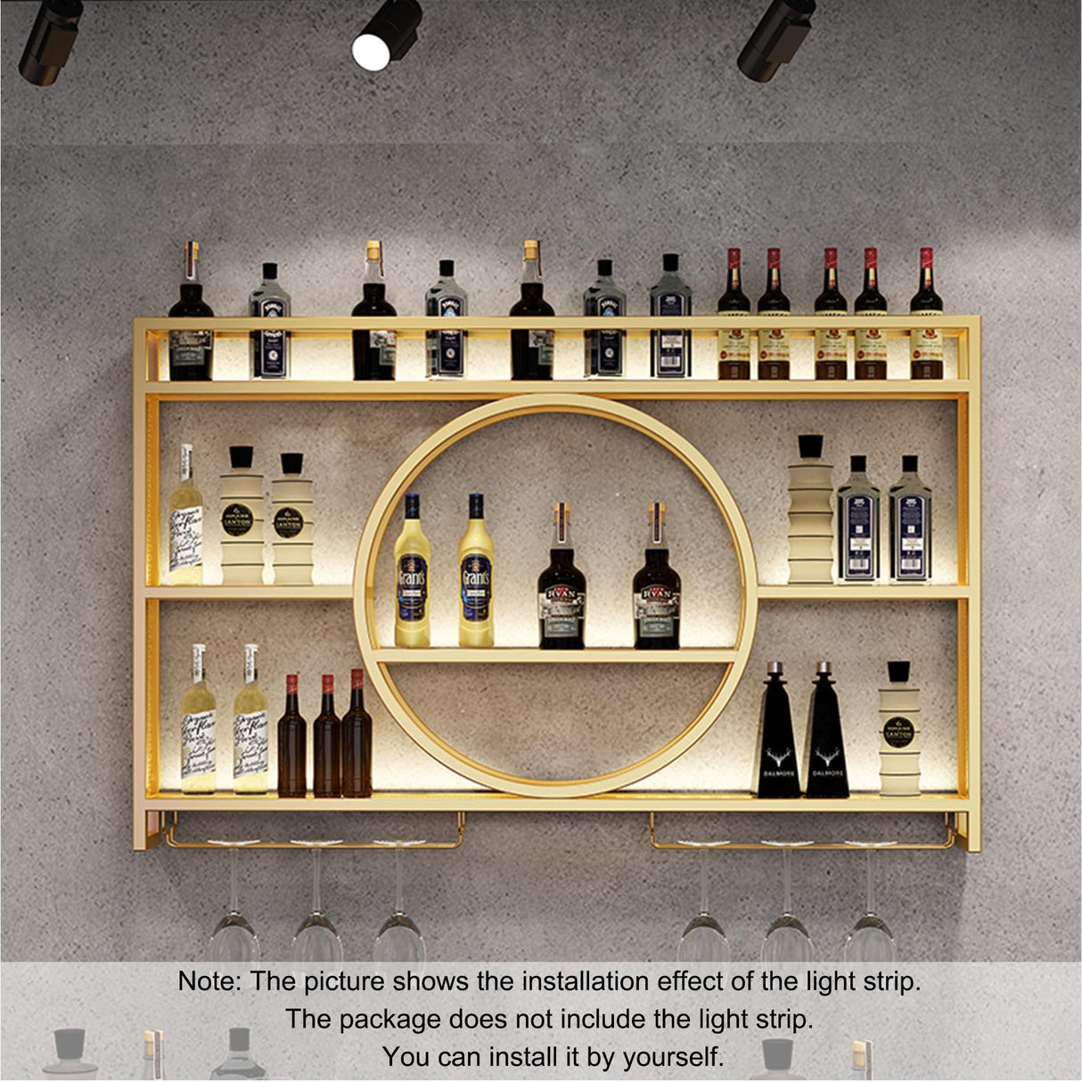 Wine Rack Bar Shelves Wall Mounted with Hanging Wine Glass Rack Mini Bar Liquor Cabinet Bar Bottle Display Shelf Whiskey Shelf Corner Bar Kitchen Storage Shelves for Home Bar Dining Room Cafe Kitchen XYLDGPTL