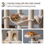 MWPO Large Modern Cat Tree, 70.1-Inch Wood Cat Tower for Indoor Cats, Multi-Level Tall Cat Condo with 2 Padded Perches, Hammock, Scratching Posts, Dangling Toys, Beige MWPO