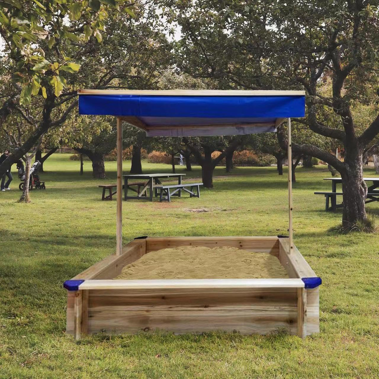 Kids Wooden Sandbox with Cover, Large Outdoor Sandbox with Canopy Height Adjustable, Sand Pit for Backyard Play, Wooden Sand Box for Kids Ages 4-8, Great for Children Boys Girls. AOCOROE