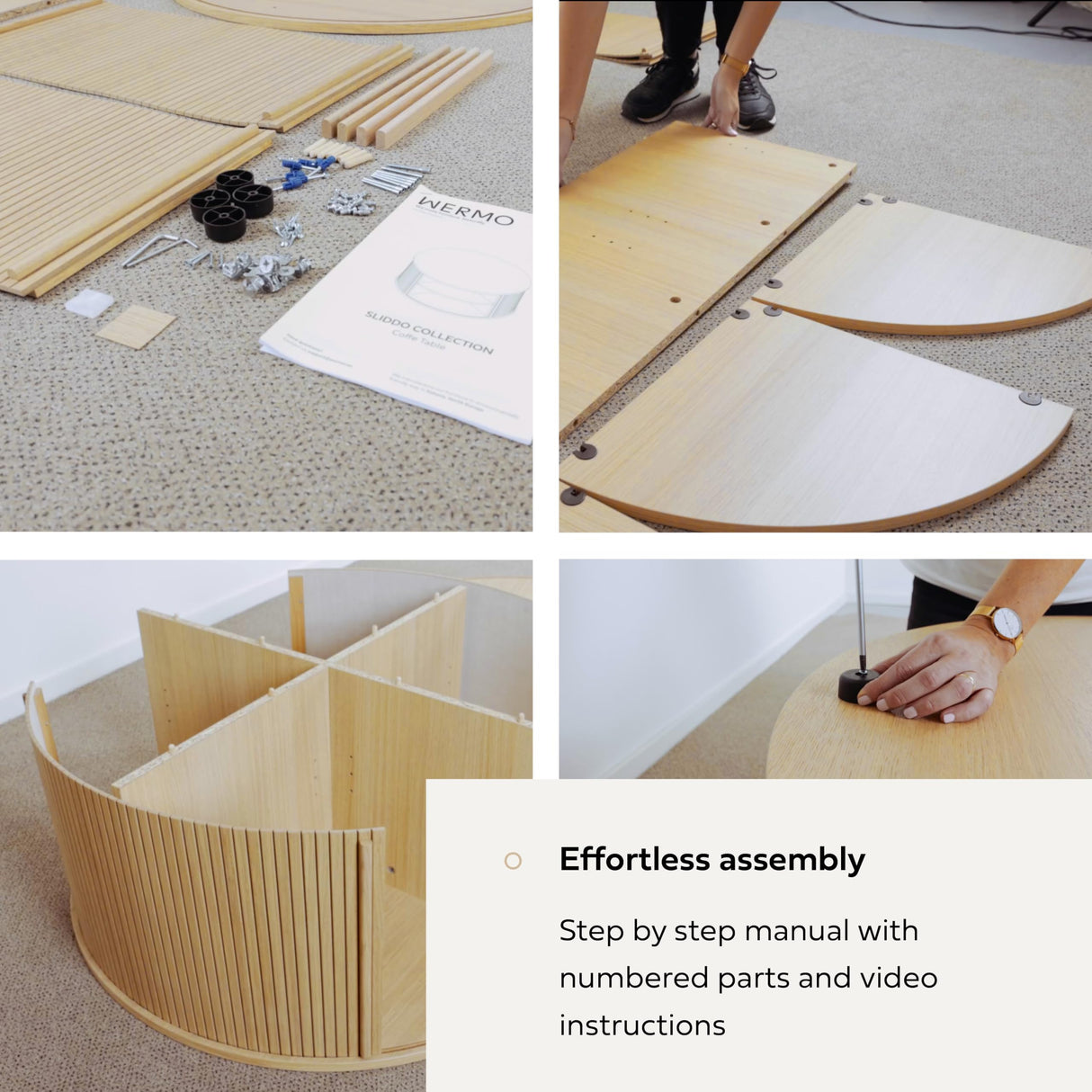 WERMO 35'' Round Coffee Table with Storage and Shelves - Round Center Table for Living Room and Office. Wood Mid Century Modern Coffee Tables for Living Room (Oak) WERMO