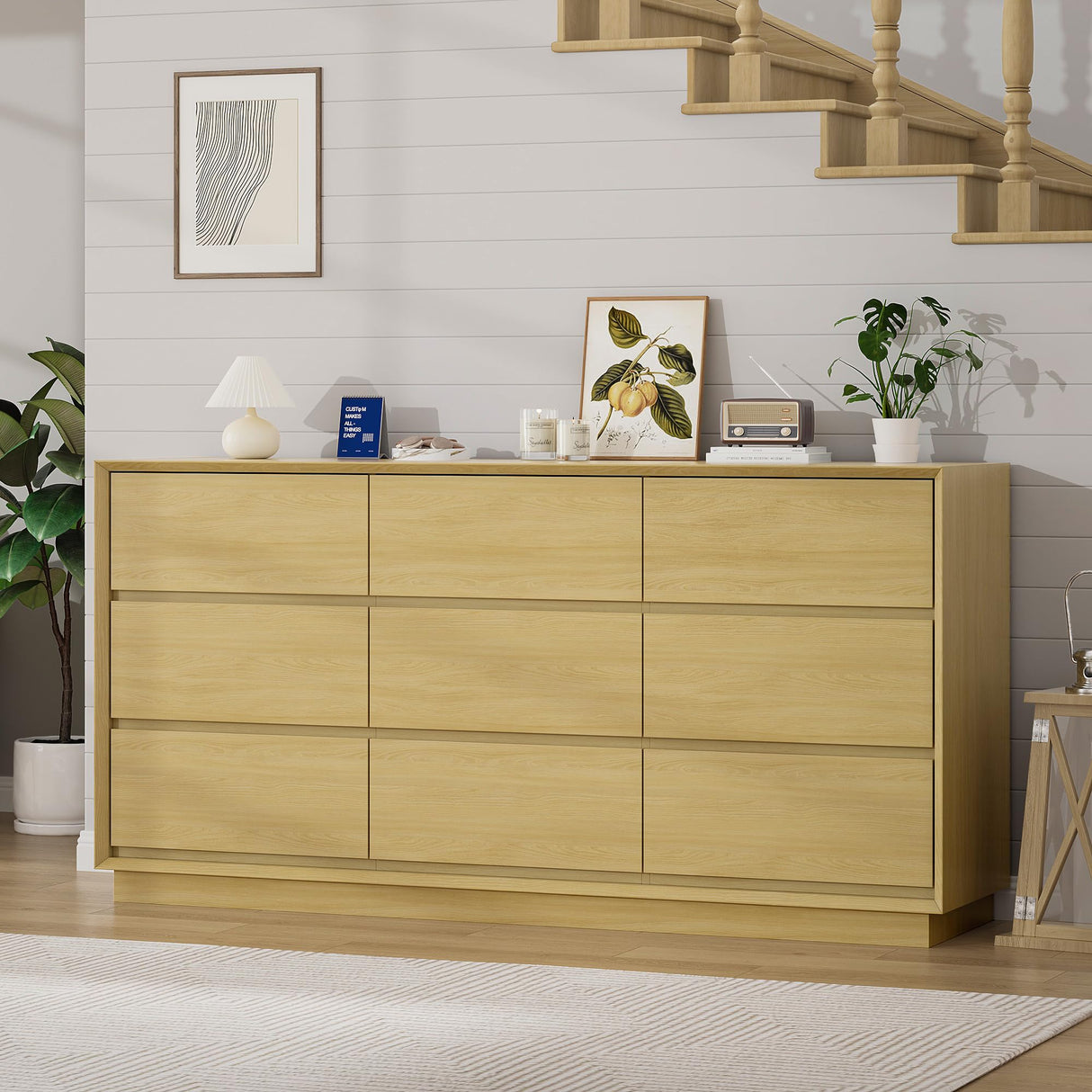 wanan 63'' Wooden Dresser for Bedroom, Large Dresser with 9 Deep Chests of Drawers for Bedroom, Living Room, Closet wanan