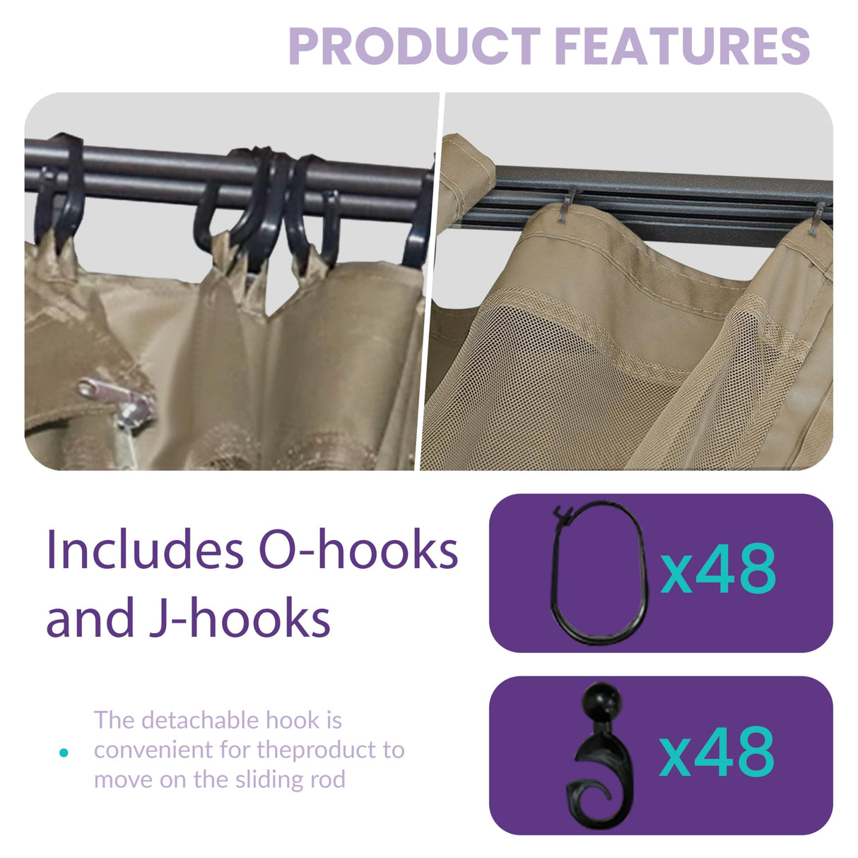 Tradesparker 10x10 Gazebo Replacement Mesh Walls,4-Sided Mosquito Screen Netting with 48Curtain Rings & 48Rail Hooks，Black (Universal Fit for Gazebo & Pergola) Tradesparker