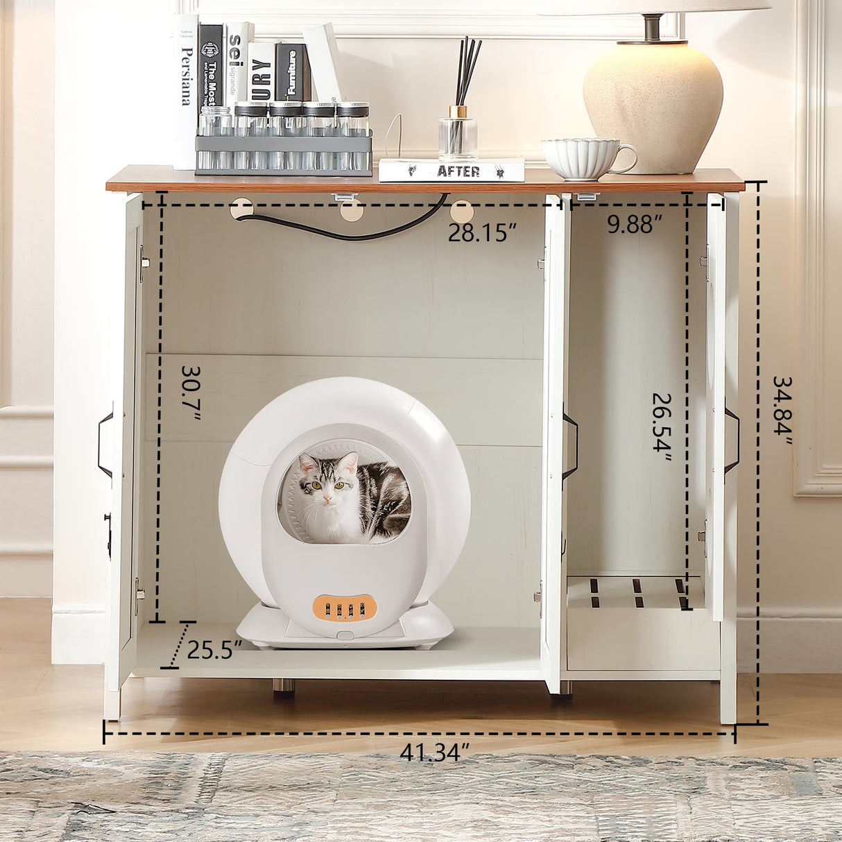 Cat Litter Robot Enclosure, Automatic Litter Box Enclosure for Litter Robot 3/4,Cat-Exclusive entrace for Dog Proof and Fun,Power Outlet for Litter Robot Cabinet,Litter Collector,Antique White FOREST GRAVITY