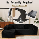 110” No Assembly Compression Boneless in a Box Cloud Sectional Couches for Living Room L-Shape Sleeper Sofa, Modern Modular Corduroy Reclining Comfy Fluffy Memory Foam Furniture for Bedroom Home Black lzgxhf