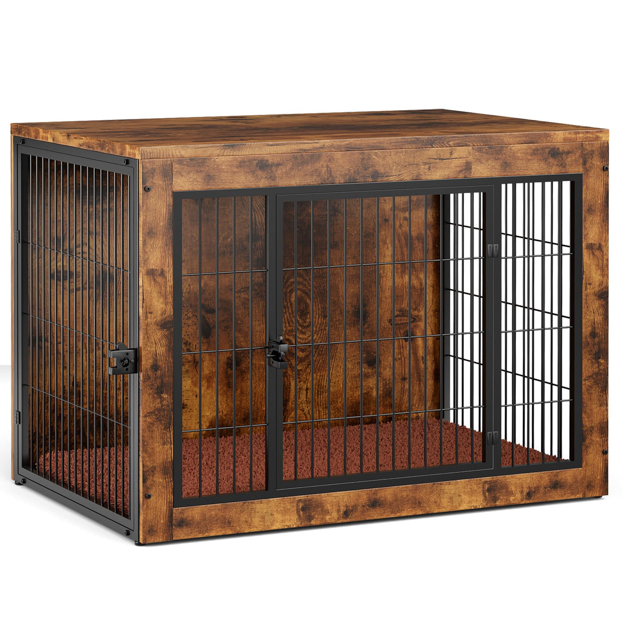 Dog Crate Furniture with Cushion, Indoor Dog Kennel with Double Doors, Side End Table Dog Cage, Pet House for Small/Medium/Large Dog, Easy Assemble (Rustic Brown, L(38.8’’x 25.7’’x27’’)) GUNJI