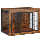 Dog Crate Furniture with Cushion, Indoor Dog Kennel with Double Doors, Side End Table Dog Cage, Pet House for Small/Medium/Large Dog, Easy Assemble (Rustic Brown, L(38.8’’x 25.7’’x27’’)) GUNJI