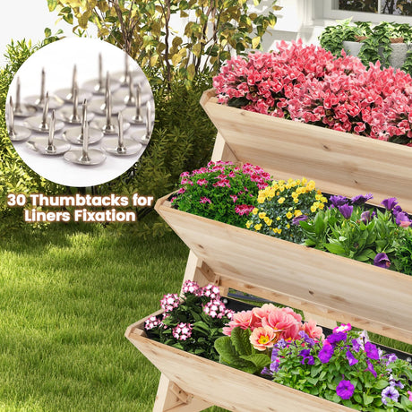 Toolsempire 3 Tiers Raised Garden Bed, Wooden Garden Bed Elevated Garden Planter with Storage Shelf, Bed Liner & 2 Hanging Hooks, Fir Wood Vertical Garden Bed for Patio, Yard, Balcony & Deck Toolsempire