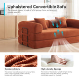 QQR Convertible Sleeper Sofa Bed with Cylindrical Pillow, Modern Corduroy Futon Bed, Modular Sofa with Pull-Out Bed, Love Seat Sleeper for Living Room, Small Space Apartment, Office (Orange) QQR