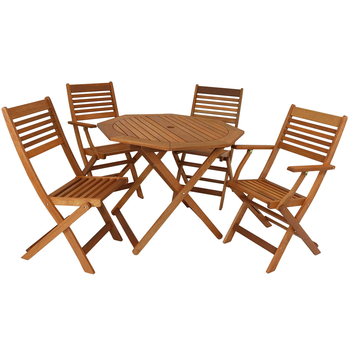 Sunnydaze Meranti Wood 5-Piece Foldable Outdoor Patio Dining Set - 4-Chairs and 1 Table - Teak Oil Finish Sunnydaze