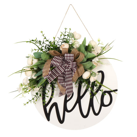 Welcome sign for front door Round Wood Sign Hanging Welcome Sign for Farmhouse porch Spring Welcome Sign Front Door Decoration FLOWERS