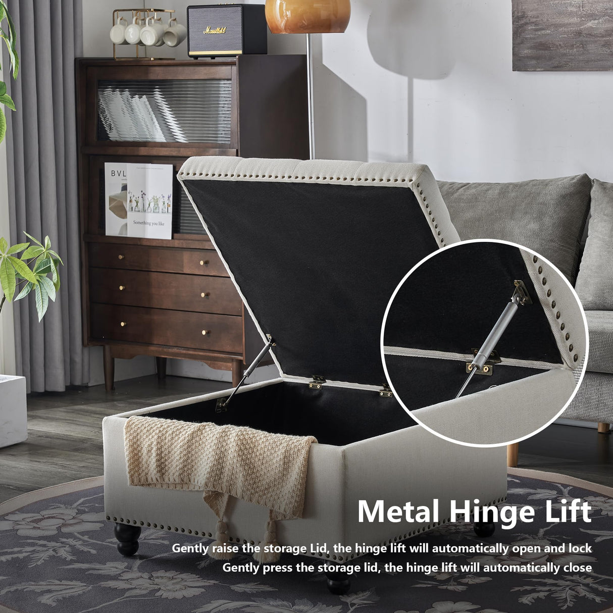 Polarisys Square Storage Ottoman Bench Ottoman Coffee Table Bench Oversized Coffee Table Ottoman Bench with Storage for Living Room Polarisys