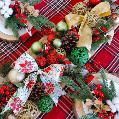 48 Yards Assorted Christmas Ribbons - Plaid, Bow, Wired, Mesh, Glitter, Tulle, Organza - 2.5" Wide For Wreaths, Garlands Winlyn