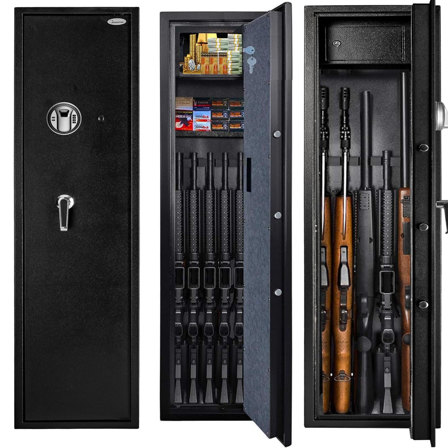 Larger and Deeper Rifle Safe, New and Improved Gun Safe for 5-6 Rifles and Shotguns for Home, Quick Access Gun Cabinet (w or w/o Scope) with Lockbox Silent Mode