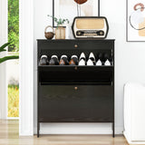 FTZxHKLX Black Narrow Shoe Storage Cabinet with 2 Flip Drawers,Freestanding Hidden Shoe Organizer for Entryway,Shoe Rack Closed Cabinet for Behind Door Entrance, Living Room, Apartment FTZxHKLX