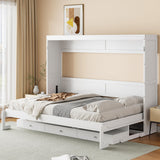 Merax Wall Murphy Bed with Storage, Foldable Cabinet Bed with Vanity Desk, Center Mirror & 2 Side Drawers, Queen Size, White Merax