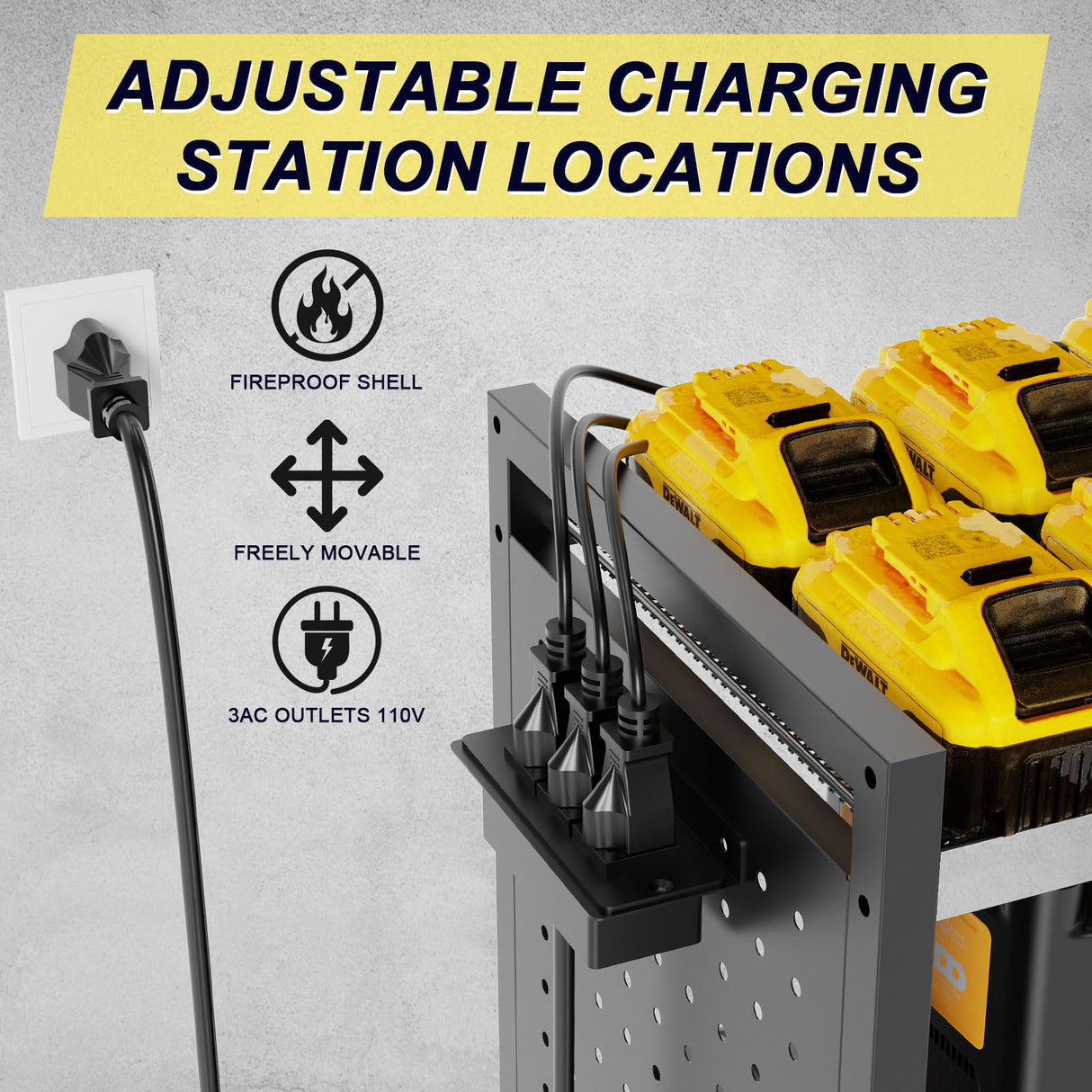 Goyappin 6-Tier Large Power Tool Organizer Cart with Charging Station, Heavy-Duty Garage Rolling Tool Cart with 6 Wheels, 8 Hooks & Adjustable Shelves, Holds 700LBS+ Goyappin