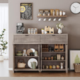 Boonatu Fluted Sideboard Buffet Cabinet with Storage Drawers, 55" Large Accent Storage Cabinet with Doors and Adjustable Shelf, Modern Farmhouse Credenza for Entryway, Kitchen, Living Room - Gray Boonatu