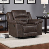 Benzara Henry Manual Rocker Recliner Chair, Pillow Tuft Dark Brown Microfiber Benzara