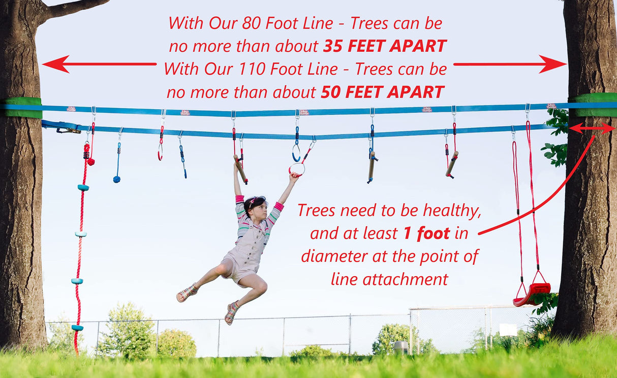 Double Ninja Slackline Obstacle Course for Kids | 110 Foot Line | Monkey Bars Playground Equipment | Ninja Warrior Obstacle Course for Kids | Patented Double Line Design (Deluxe) Lily's Things