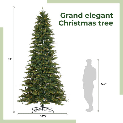 11ft. Belgium Fir Natural-Look Artificial Christmas Tree with 1250 Clear LED Lights and 4222 Bendable Branches