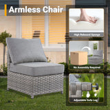 CAODOC 12 Pieces Outdoor Furniture Patio Sectional Sofa Couch Gray PE Wicker Conversation Sets with Ottomans Glass Coffee Table for Garden Poolside Backyard CAODOC