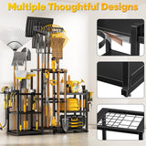 POKIPO 42" H Large Garden Tool Organizer, Holds Up to 86 Tools, Heavy Duty Yard Tool Organizer for Garage, 61“ Wide Lawn Freestanding Tool Storage Rack for Outdoor Shed Tool Rake, Shovel, Brooms POKIPO