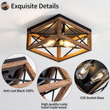 Rpzloila Flush Mount Ceiling Light Fixture for Kitchen Hallway, 2-Light Close to Ceiling Light with Black Metal and Wood Design, Rustic Farmhouse Ceiling Rpzloila