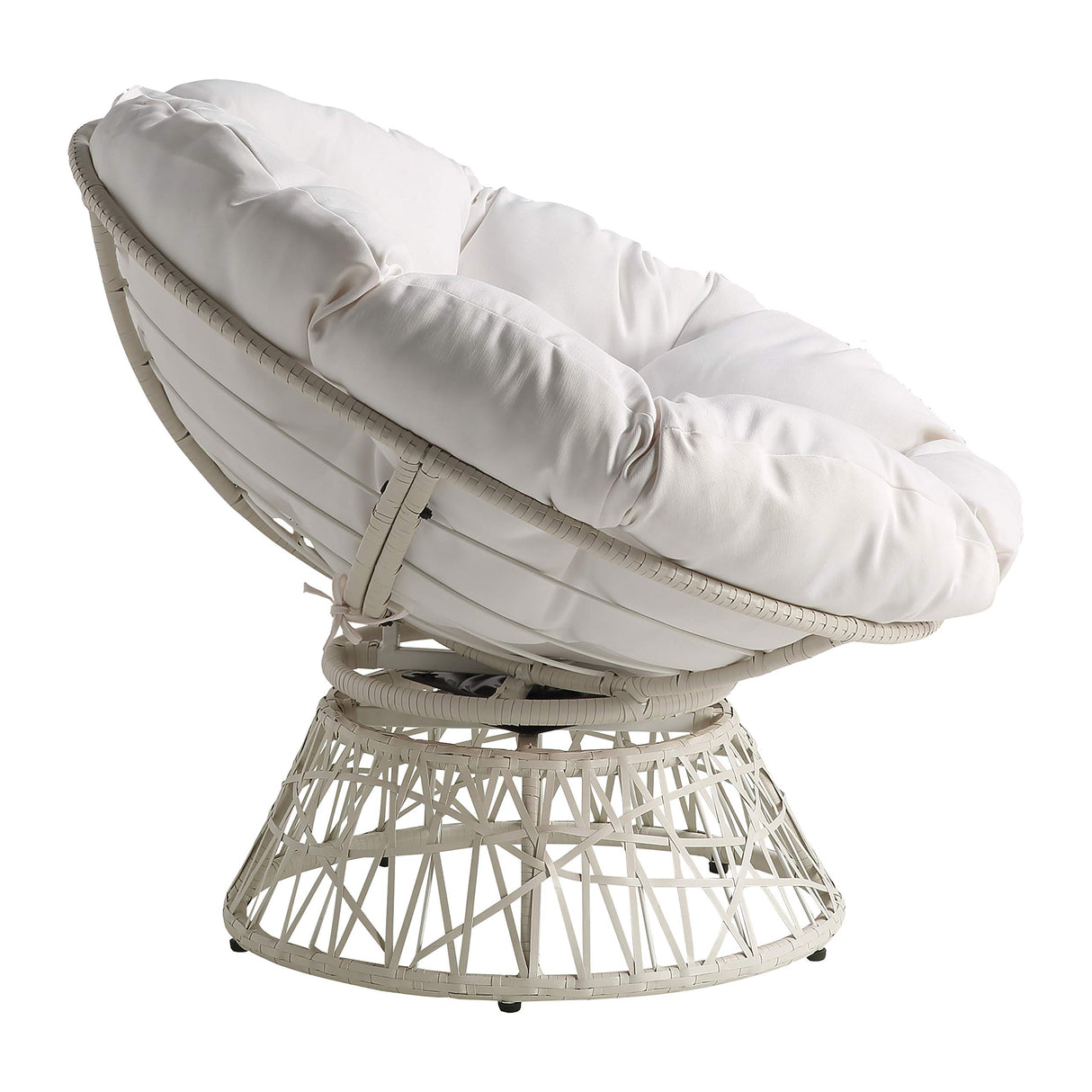 OSP Home Furnishings Wicker Papasan Chair with 360-Degree Swivel, White Frame with White Cushion OSP Home Furnishings