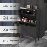 TaoHFE Modern Shoe Cabinet for Entryway - Black Wooden Hidden Shoe Cabinet - Narrow Free Standing 3 Tier Rack TaoHFE