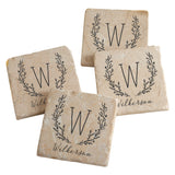 Personalization Universe Farmhouse Floral Personalized Tumbled Stone Coaster Set - Custom with Name & Initial, Set of 4 Marble Stone Coasters, Wedding Gifts, Housewarming Gift Ideas, Bar Table Décor Personalization Universe