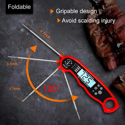 Meat Thermometer Digital for Cooking and Grilling, Collapsible Probe, with Magnet, Calibration, Backlight Waterproof Food Thermometer, Instant Read Thermometer for Kitchen, Meat, Steak, Turkey