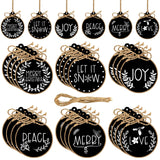 24 Pieces Wooden Christmas Ornaments Hemp Rope Wood Slices Painted Cutouts Tree Hanging for Indoor Outdoor Decoration (Simple Style) Jetec