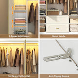 75" Tall 4 Doors Armoire Wardrobe Closet with Mirror and LED Light,Modern Freestanding White Wardrobe Armoire for Bedroom with Drawers,Modern Clothing Storage Cabinet for Bedroom(White) jiteentarou