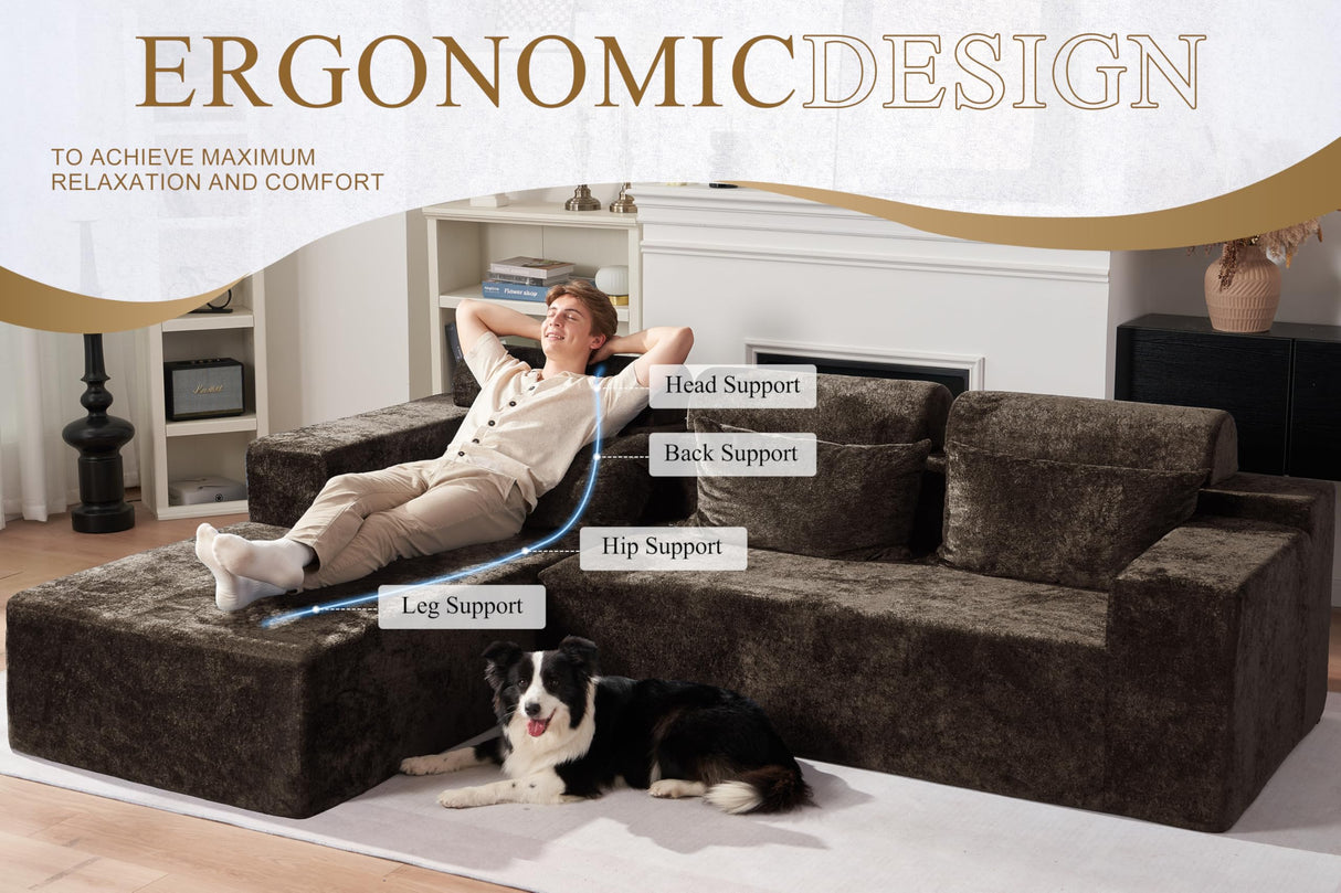 HABUTWAY 105" L-Shape Modular Sectional Sofa Couch for Living Room,No Assembly Required,Modular Comfy Sofa with Deep Seat for Living Room Bedroom,Luxury Distressed Velvet(Left,Yellow Brown) HABUTWAY