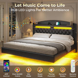 ADORNEVE King Floating Bed Frame with Hidden Storage Headboard and RGB LED Lighting ADORNEVE