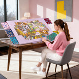 Jigpal Jigsaw Puzzle Table with Integrated Adjustable Stand/Bracket and Cover, 3-Tilting-Angle Portable Puzzle Board with 6 Sorting Drawers, Non-Slip Flannelette Covered for Up to 1500 Pieces