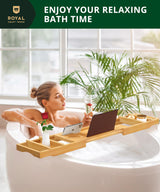 ROYAL CRAFT WOOD Premium Foldable Bathtub Tray - Wood Bath Tray for Tub, Bamboo Shelf, Expandable Bath Table Trays, Bathtub & Bathroom Accessories for New Home & Mothers Day & Birthday Gifts for Mom ROYAL CRAFT WOOD