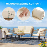 YITAHOME 4 Pieces Patio Furniture Set, Wicker Balcony Bistro Set, Outdoor All-Weather Rattan Conversation Set with Loveseat Chairs Table Soft Cushions for Backyard, Pool, Deck, Garden - Beige YITAHOME