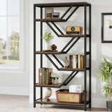 Tribesigns 6-Tier Bookshelf, 72-Inch Tall Industrial Open Storage Organizer, Freestanding Wood Display Rack with Metal Frame for Living Room, Bedroom, Home Office, Rustic Brown and Black Tribesigns
